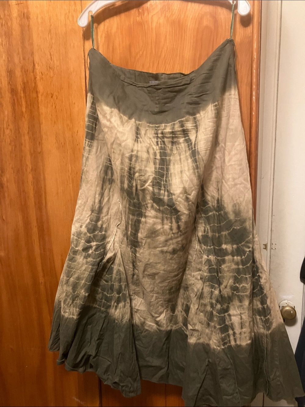 NY Collection Batik cotton skirt in olive and tan shades, L